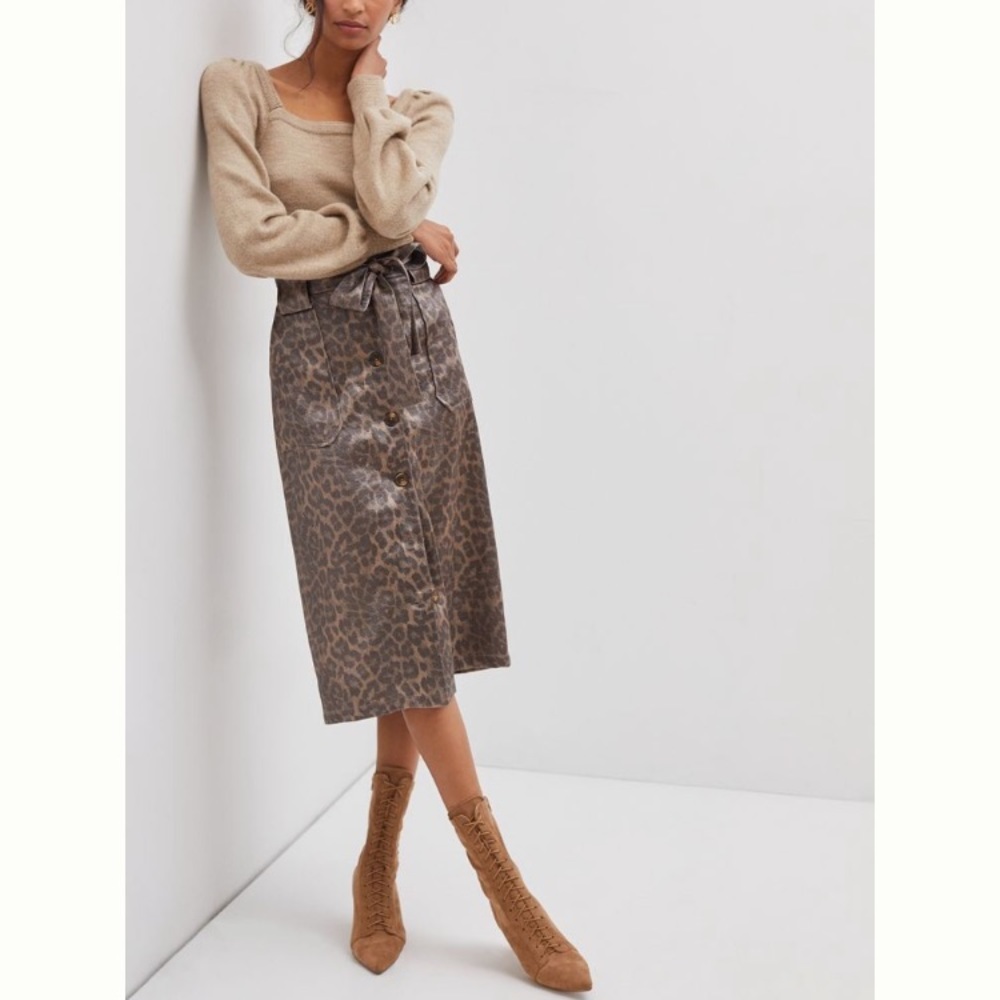 Anthropologie Leopard-Print Midi Skirt in Brown & Tan